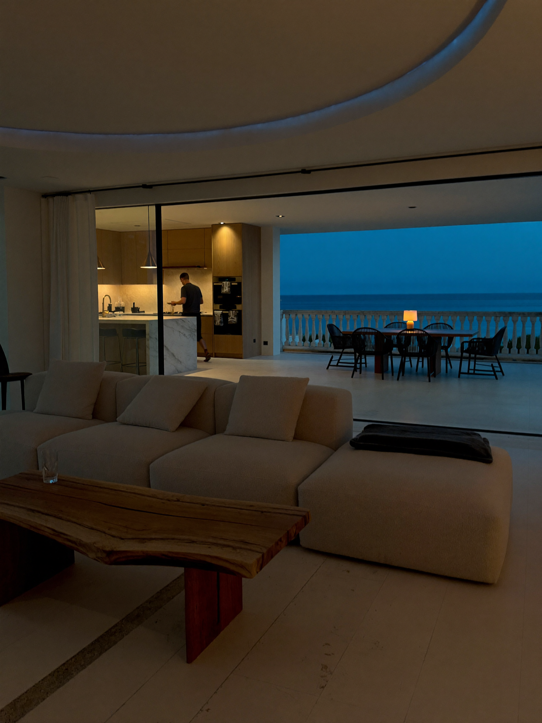 Floorplan-led luxury apartment furnishing composition