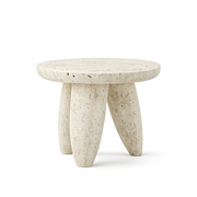 Front product view of the Orbis Mini Travertine Table by DORSA